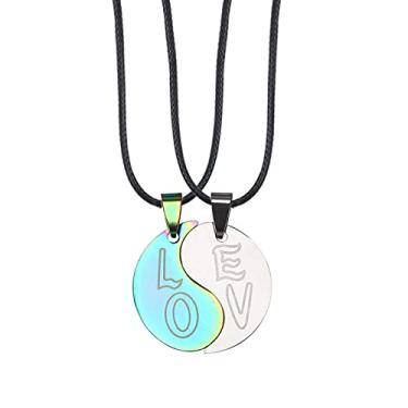 Imagem de CNBPIC Colar 2 Pces Coração Forma Pingente Titânio Aço Corrente Couro Corda Casal Joias Presente