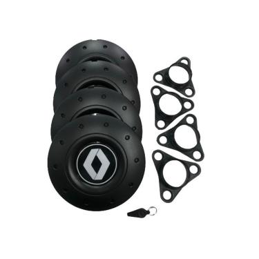 Imagem de Jogo de Calotas de Centro Miollo para Renault Kwid Aro 14 2015/2021 com roda em Detalhe Bolinha Estilo Amarok Preto