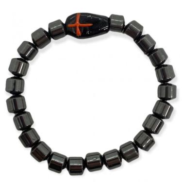 Imagem de Pulseira Exu Firma Caixão Murano Hematita Cilindrica e Firma