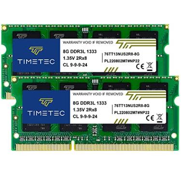 Imagem de Timetec Kit de 16 GB (2 x 8 GB) DDR3L 1333MHz PC3-10600 Non-ECC Unbuffered 1.35V CL9 2Rx8 Dual Rank 204 Pin SODIMM Laptop Notebook PC Computador Memória RAM Módulo Atualização (16GB KIT (2x8GB))