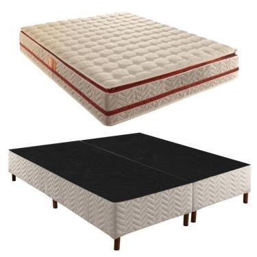 Imagem de Box King Mônaco 42x193x203cm com Colchão Super King Molas Ensacadas Mônaco 32x193x203cm Rustico Branco/Bordo