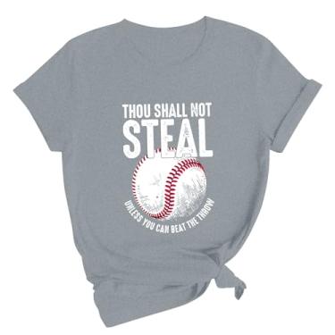 Imagem de Camiseta feminina estampada de beisebol gola redonda, caimento solto, manga curta, túnica de beisebol de verão, Cinza - C, GG