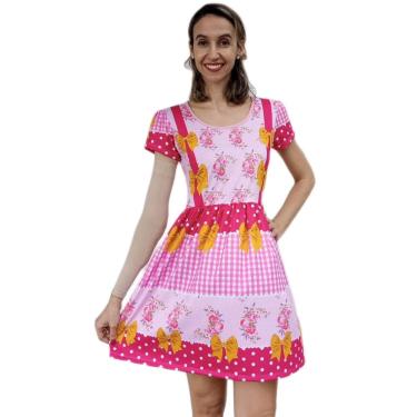 Imagem de Vestido Adulto Temático Estampado Festa Junina Rosa