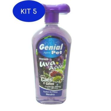 Imagem de Kit 5 Shampoo Animal Genial Pet Neutro Uva E Açaí 500ml Cão E Gato