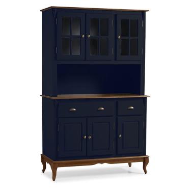 Imagem de Cristaleira Arca e Oratório 6 Portas 2 Gavetas Hannover 60804 - Azul Petróleo/Imbuia Glazer