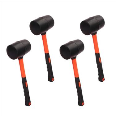 Imagem de 4 peças de martelo de borracha de 340 g, cabeça de martelo de borracha, conjunto de martelo de borracha com cabo de fibra de vidro preto e amarelo, perfeito para madeira, metal, plástico, vidro e