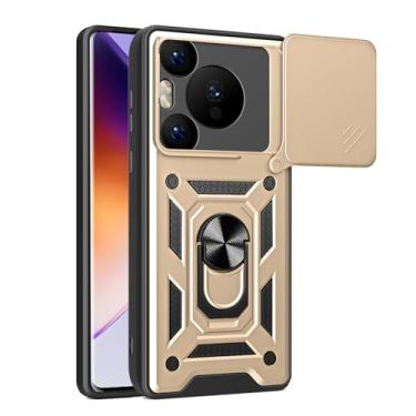 Imagem de HAO RIYLN Capa para Huawei Pura 70 Ultra/70 Pro +/70 Pro/70, capa de câmera deslizante com suporte de anel capa de proteção contra quedas de grau militar, dourada, 70 Pro