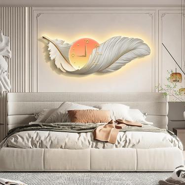 Imagem de Parede de penas grandes para decoração de sala de estar, arte de parede de penas com luz noturna, resina 3D, arte de parede de asas grandes, escultura de parede, lâmpada de suspensão de pare