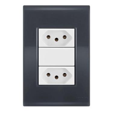 Imagem de 1 Tomada 10A + 1 Tomada 20A Tramontina Liz Grafite / Branco