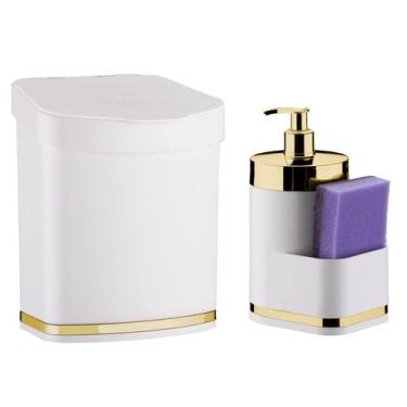Imagem de Kit Lixeira 2,5L E Dispenser Porta Detergente Esponja Organizadores de