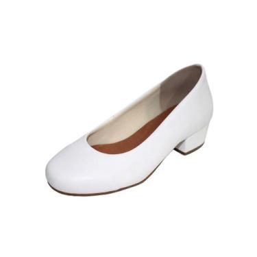 Imagem de Scarpin Boneca Salto Baixo Grosso 3cm Luiza Sobreira Branco Mod. 2145,