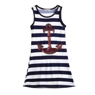 Imagem de Vestido Infantil Menina Marinheira Lantejoula Listrado - anjo da mamãe