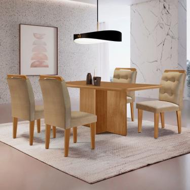Imagem de Mesa de Jantar Olímpia 120cm MDF Canto copo e com 4 Cadeiras Carol
