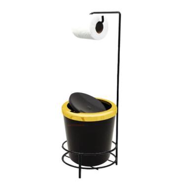 Imagem de Kit Suporte Porta Papel Higiênico Lixeira 5L Tampa Basculante Redonda 