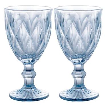Imagem de Jogo 2 Taças de Vidro Diamond Diamante Azul Metálico para Água 325ml L