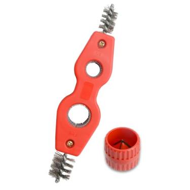 Imagem de Mairuker Conjunto de limpador e alargador de tubos de cobre 4 em 1, escova de cobre para tubo interno e externo, escova de arame para solda, tubos de cobre, tubos, rebarbação de tubos - vermelho