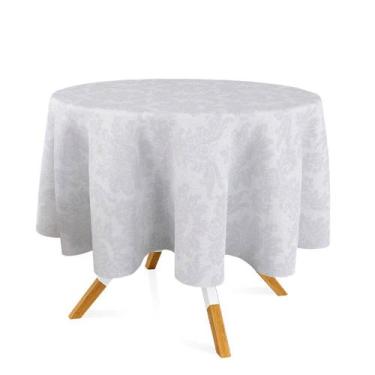 Imagem de Toalha de Mesa Redonda em Tecido Jacquard Branco Medalhão Tradicional 