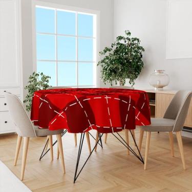 Imagem de Toalha De Mesa Redonda Tecido Oxford Natal Xadrez Vermelho TL07 -140x1
