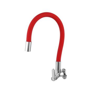 Imagem de Torneira Gourmet Flexível Para Cozinha Linha Color Red Parede - Caman 