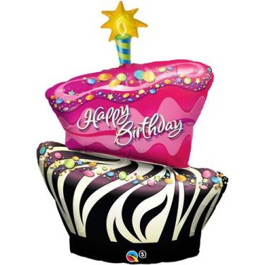 Imagem de Balão de Festa Microfoil 41" 104cm - Bolo Listras de Zebra Flutuação M