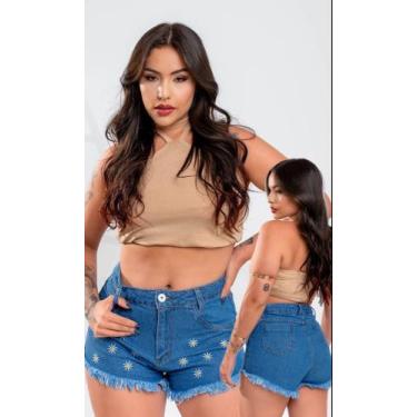 Imagem de Short jeans feminino cintura alta - BLUE JEANS, Lavagem clara, 34,36,3