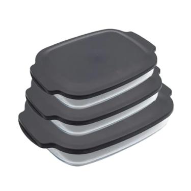 Imagem de Conjunto De Assadeiras De Vidro, 3 Peças, Refratário Retangular Para Servir Forma Travessa Com Tampa Plástica Resistente Sobremesa E Assados Escritex
