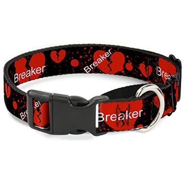 Imagem de Buckle-Down Coleira para cachorro Heart Breaker preto/branco/vermelho, 3,8 cm de largura - veste pescoço de 40,6-58,4 cm - Médio