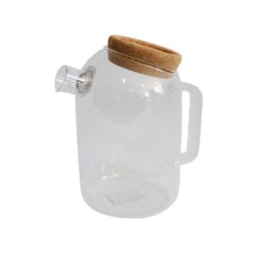 Imagem de Jarra suco em vidro borossilicato bico coador peneira com tampa cortiç