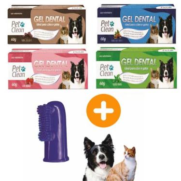 Imagem de Kit Gel Dental + Escova Dedeira para Cães Gato Pet Clean, Chocolate