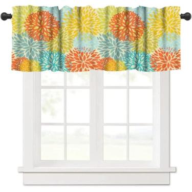 Imagem de Cortinas florais azuis amarelas para janela de cozinha, boho, dália, flores, haste, bolso, sanefa, tratamentos, quinta, coberturas curtas, cortinas 137 x 45 cm