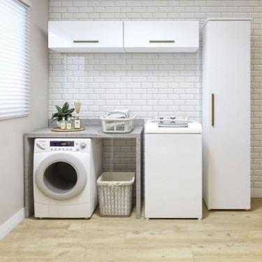 Imagem de Lavanderia Uberaba 1 Armário Multiuso 2 Aéreos Kaiki Móveis Branco
