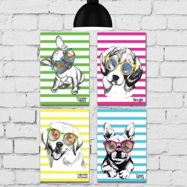 Imagem de Placa Decorativa para Sala Cachorros MDF Kit 4un 30x40cm - Quartinhos