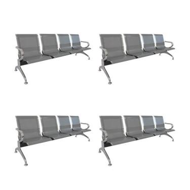 Imagem de Kit 4 Cadeiras Para Escritório Longarina 4 Lugares Aço Inox D