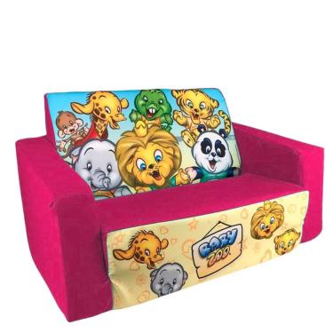 Imagem de Mini Sofá Infantil Poltrona Rosa Estampado 2 Em 1 - Cortex