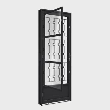 Imagem de Porta de Aço de Giro com Postigo e Grade Mosaico 215x85cm Aço Pronto Riobras