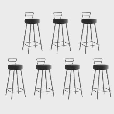 Imagem de Kit 07 Banqueta Alta Com Encosto Tina Eiffel Cozinha Bar Bistrô Ferro Cinza Corino Cinza - Ahz Móveis