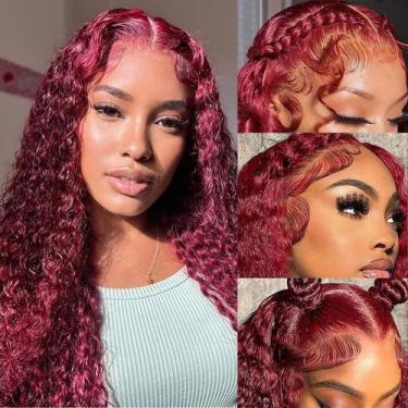 Imagem de Perucas frontais de renda Simeider 99J Burgundy Human Hair 50cm