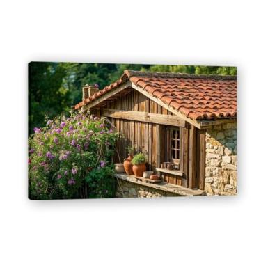 Imagem de Tiny House Cozy Town Impressão em tela paisagem de aldeia quente arte de parede para decoração de escritório doméstico envolto em galeria 30 x 45 cm