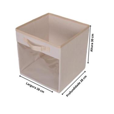 Imagem de Caixa Com Visor Porta Brinquedos Prática - Organibox, Bege palha
