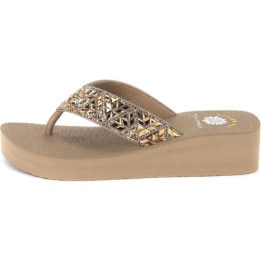 Imagem de Yellow Box Sandália feminina Laura Wall, bico redondo, salto de 3,8 cm, plataforma de 1,75 cm, chinelo confortável, Cinzento-acastan, 39