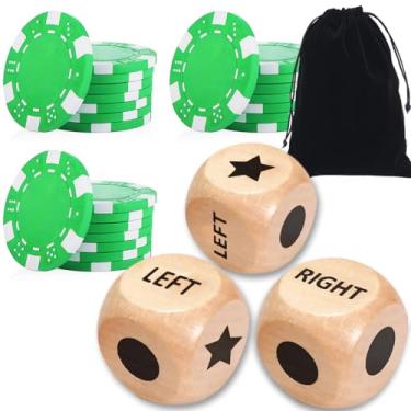 Imagem de ZLIXING 3 Pcs Dice with 24 Pcs Poker Chips for Left Right Center Dice Game Family Board Games Travel Party Funny Cool Stuff Gadgets