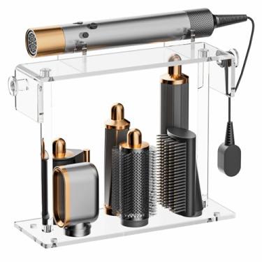 Imagem de YUNEASELF Suporte de armazenamento compatível com acessórios Dyson Airwrap Styler: Organizador de bancada de acrílico com 6 furos para acessório de barril longo Dyson - Suporte transparente para mesa