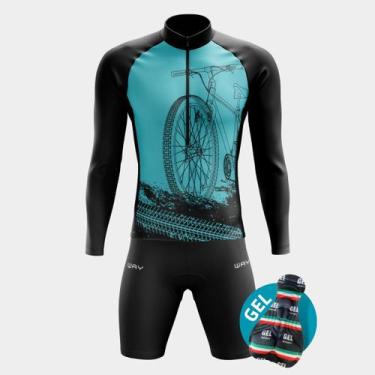 Imagem de Conjunto de Ciclismo Bermuda de Forro Gel Bolsos Laterais e Camisa Man