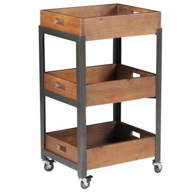 Imagem de Fruteira Para Cozinha Multiuso Com Rodízio Morélia Grafite Madeira Maciça Rustic Brown G54 Gran Belo