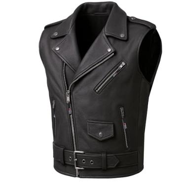 Imagem de Jackets 4 Bikes Colete masculino clássico de couro de búfalo para motociclista | Colete Cruiser vintage para homens, | Elegante Street Club Riding Preto 2GG