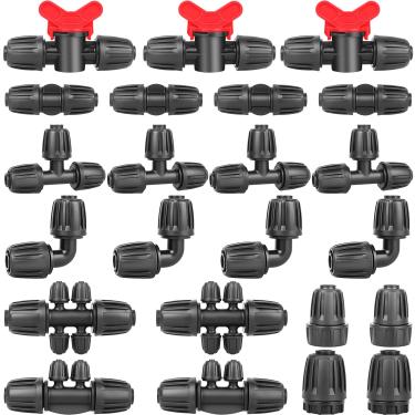 Imagem de 23 peças de acessórios de irrigação por gotejamento de 1/2 e 1/4 polegada - peças de irrigação por gotejamento com conectores redutores de 1/4, adaptadores de mangueira de jardim 3/4, camisetas retas