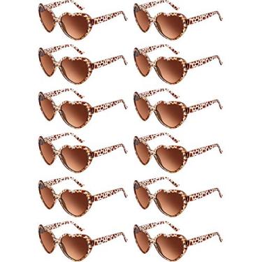 Imagem de Blulu 12 peças de óculos de sol em formato de coração em cores neon para mulheres lembrancinhas de festa e festival, Leopard, Medium