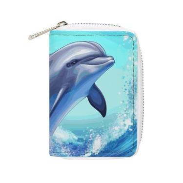 Imagem de NTVOWPZO Carteira masculina com suporte de cartão de crédito macio para cartão de visita, capa fofa para cartão de golfinho com zíper