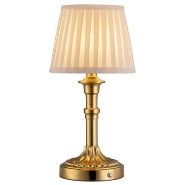 Imagem de KDG Luminária De Mesa Portátil Sem Fio Kdg, Abajur Tecido Led, Pequena, Iluminação A Bateria 4000 Mah, Luz Regulável 2700 K Para Sala Estar, Jantar, Cabeceira (Bronze)