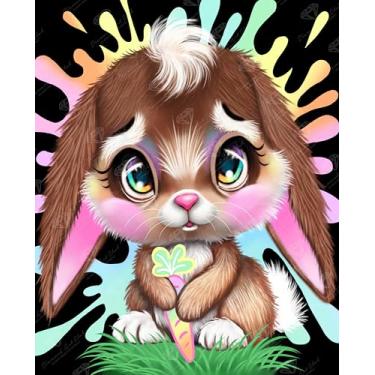 Imagem de DIAMOND ART CLUB Kit de pintura de diamante Rainbow Lil Bunny, artesanato DIY divertido para adultos, tela de arte de diamante redondo para iniciantes, 13" x 16" (33 cm x 40,7 cm)